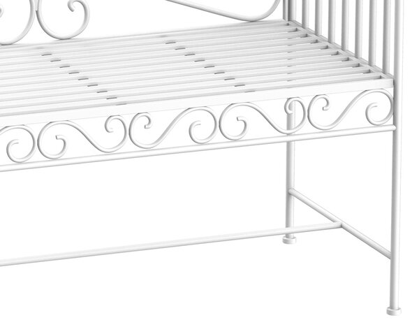 Outsunny Garden 2 Seater Metal Bench Park Seating Outdoor Furniture Chair w/ Decorative Backrest White