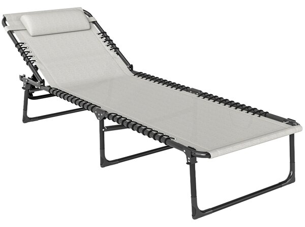 Outsunny Folding Chaise Lounge Chair Reclining Garden Sun Lounger with 4-Position Adjustable Backrest for Patio, Deck, and Poolside, Cream White