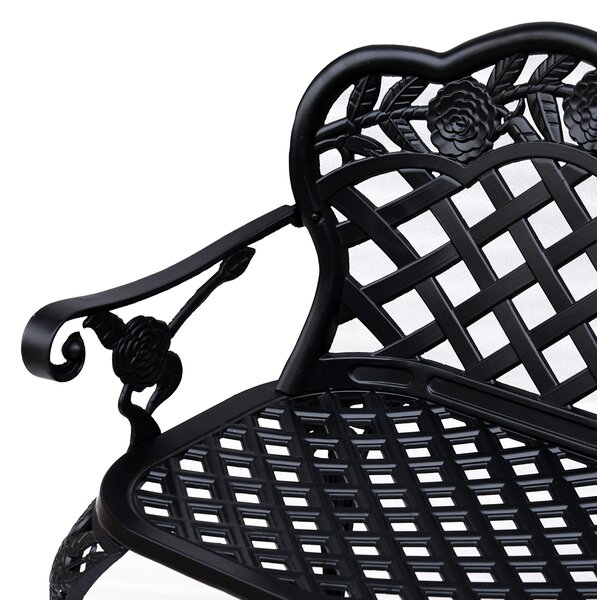 Outsunny Cast Aluminium Garden Bench Outdoor Patio 2 Seater High Back Chair Armrest Antique Style Black