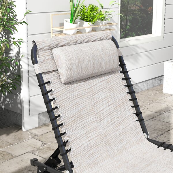 Outsunny 2 Piece Folding Sun Lounger Set, Beach Chaise Chair, 4 Position Adjustable, Garden Cot Camping Recliner, Cream White Aosom UK