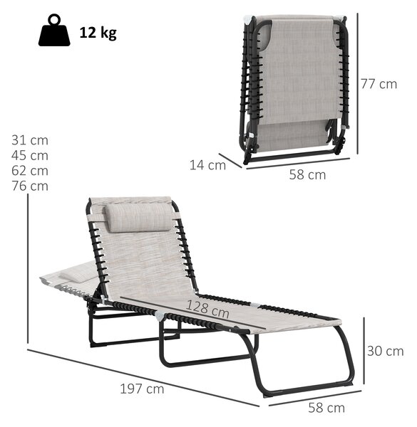 Outsunny 2 Piece Folding Sun Lounger Set, Beach Chaise Chair, 4 Position Adjustable, Garden Cot Camping Recliner, Cream White Aosom UK