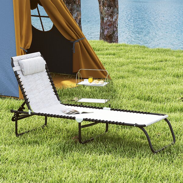 Outsunny 2 Piece Folding Sun Lounger Set, Beach Chaise Chair, 4 Position Adjustable, Garden Cot Camping Recliner, Cream White Aosom UK