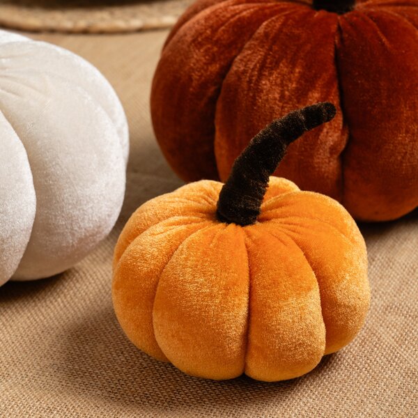 Set of 3 Plush Velvet Pumpkin Ornaments