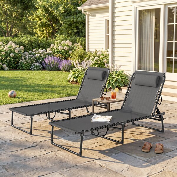 Outsunny Folding Sun Loungers: Dual Beach Recliners, 4-Position Adjustable, Grey Aosom UK