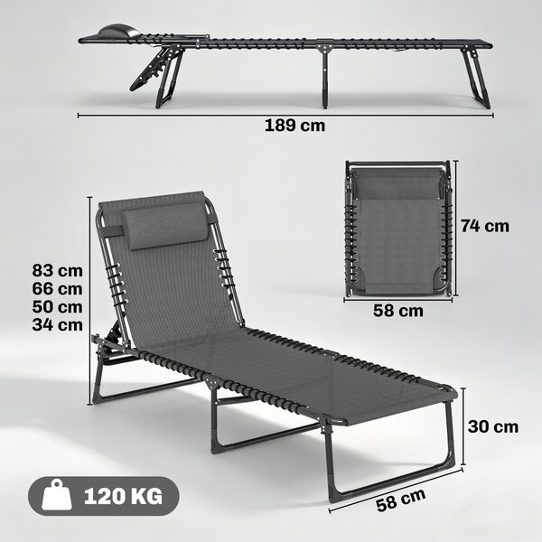 Outsunny Folding Sun Loungers: Dual Beach Recliners, 4-Position Adjustable, Grey Aosom UK