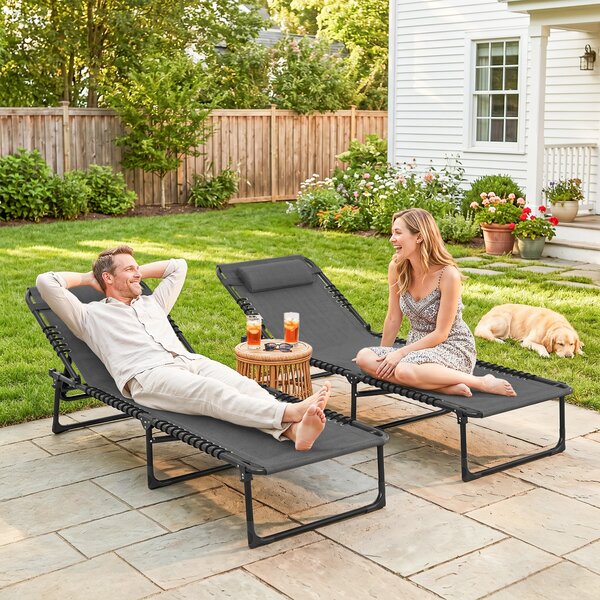 Outsunny Folding Sun Loungers: Dual Beach Recliners, 4-Position Adjustable, Grey Aosom UK