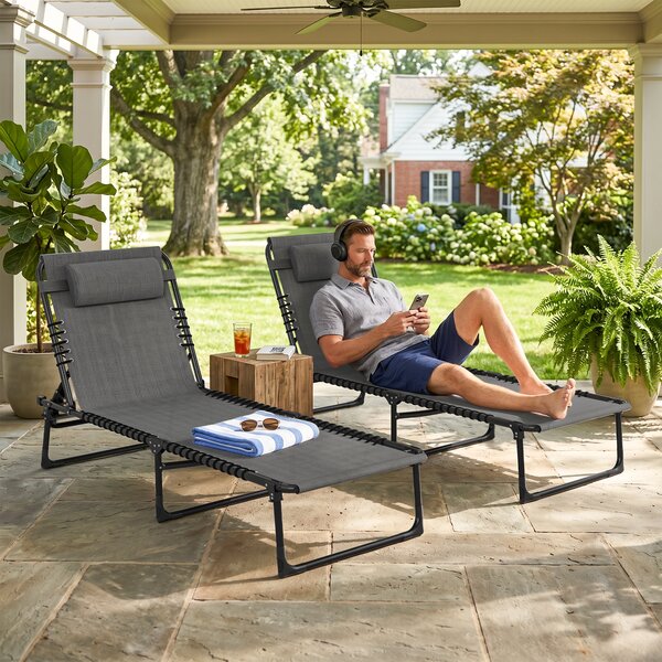 Outsunny Folding Sun Loungers: Dual Beach Recliners, 4-Position Adjustable, Grey Aosom UK