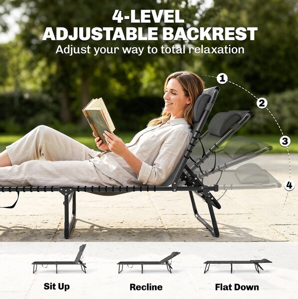 Outsunny Folding Sun Loungers: Dual Beach Recliners, 4-Position Adjustable, Grey Aosom UK