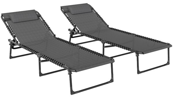 Outsunny Folding Sun Loungers: Dual Beach Recliners, 4-Position Adjustable, Grey Aosom UK