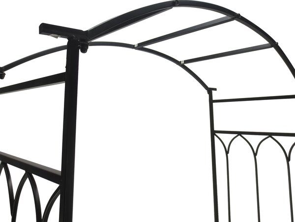 Outsunny Garden Metal Arch Bench Outdoor 2-Seater Chair, Patio Rose Trellis Arbour Pergola for Climbing Plant Vintage Classic Black 115x50x203H cm