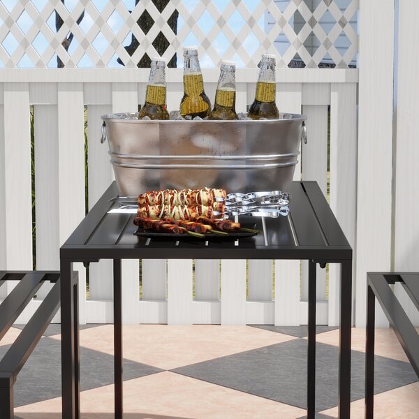 Outsunny 3Pcs Outdoor Dining Set Metal Beer Table Bench Patio Garden Yard Black Aosom UK