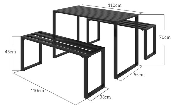 Outsunny 3Pcs Outdoor Dining Set Metal Beer Table Bench Patio Garden Yard Black Aosom UK