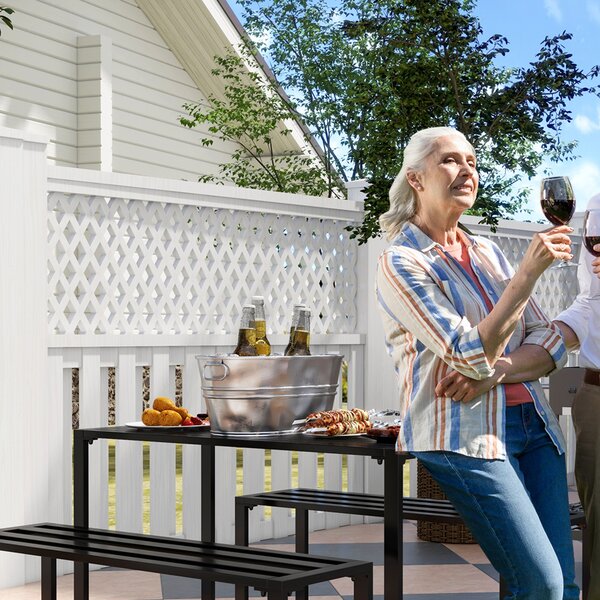 Outsunny 3Pcs Outdoor Dining Set Metal Beer Table Bench Patio Garden Yard Black Aosom UK
