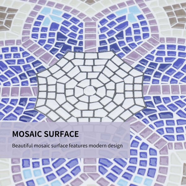 Outsunny Outdoor Mosaic Round Garden Table, Patio Bistro Coffee Side Table with 60cm Ceramic Top, Blue and White Aosom UK