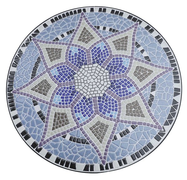 Outsunny Outdoor Mosaic Round Garden Table, Patio Bistro Coffee Side Table with 60cm Ceramic Top, Blue and White Aosom UK