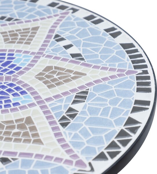 Outsunny Outdoor Mosaic Round Garden Table, Patio Bistro Coffee Side Table with 60cm Ceramic Top, Blue and White Aosom UK