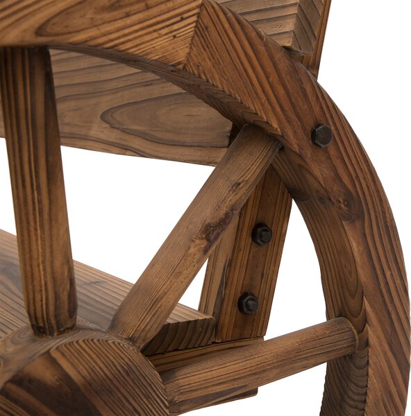Outsunny Wooden Cart Wagon Wheel 2 Seater Garden Bench Outdoor Chair Rustic High Back Loveseat Burnt Stained