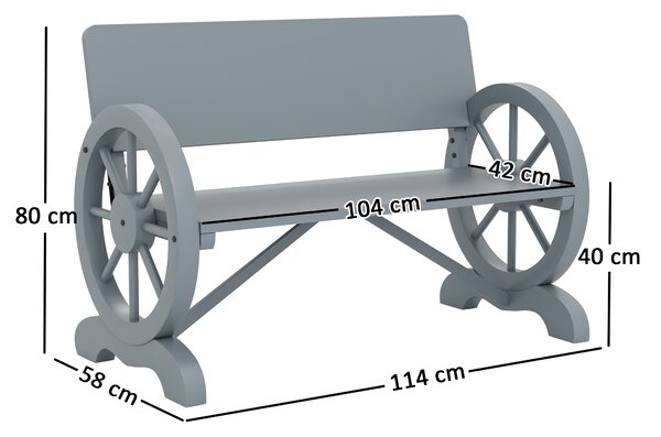 Outsunny Fir Wood 2-Seater Outdoor Garden Wagon Wheel Bench, Grey