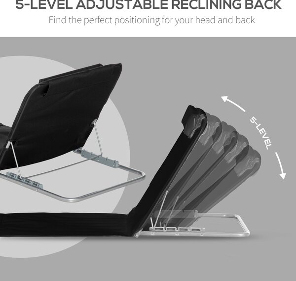Outsunny Foldable Beach Chair Mats Set of 2: Lightweight Garden Sun Loungers with Adjustable Back & Head Pillow, Black Aosom UK