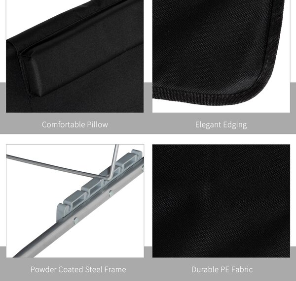 Outsunny Foldable Beach Chair Mats Set of 2: Lightweight Garden Sun Loungers with Adjustable Back & Head Pillow, Black Aosom UK