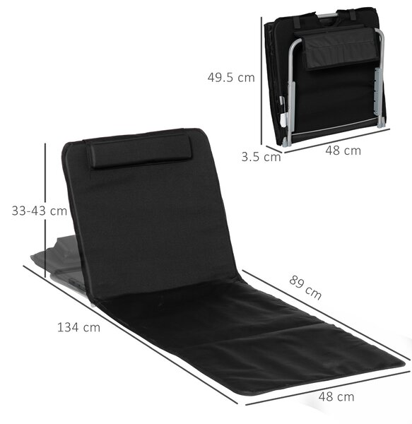 Outsunny Foldable Beach Chair Mats Set of 2: Lightweight Garden Sun Loungers with Adjustable Back & Head Pillow, Black Aosom UK