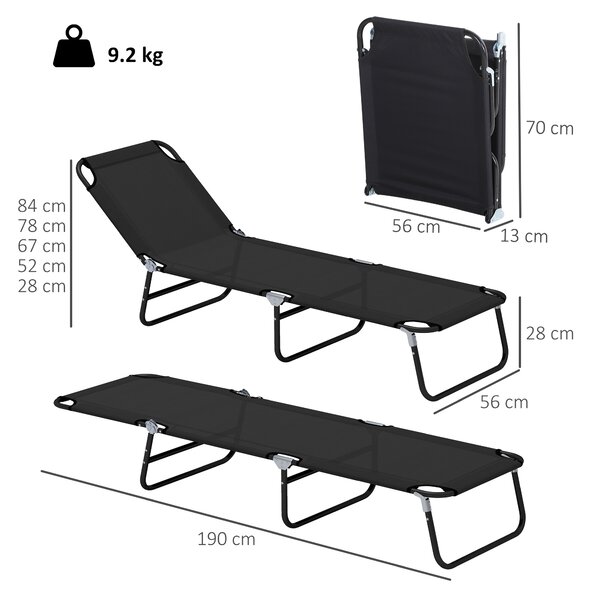 Outsunny Garden Sun Lounger, with Five-Position Back - Black