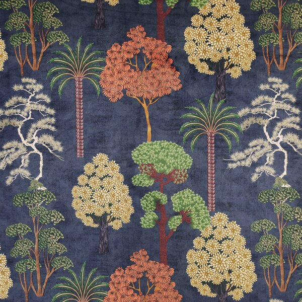 Linda Barker Bonsai Garden Velvet Print Fabric Blue