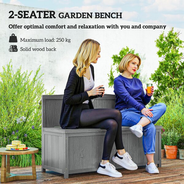 Outsunny Wood Storage Bench for Patio Furniture, Outdoor Garden Seating Tools, Grey
