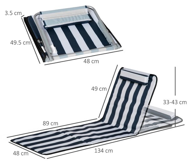 Outsunny Foldable Garden Beach Chair Mat, Set of 2, Lightweight, Adjustable Back, Metal Frame, PE Fabric with Head Pillow, Blue