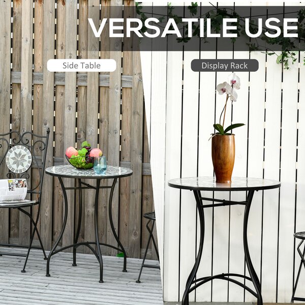Outsunny Mosaic Side Table, 60cm Round Bistro Coffee Table, Plant Stand for Indoor, Outdoor, Garden, Patio, Balcony, Grey Aosom UK