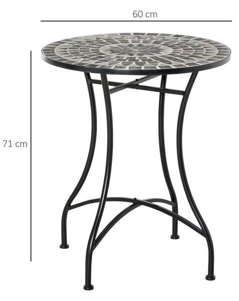 Outsunny Mosaic Side Table, 60cm Round Bistro Coffee Table, Plant Stand for Indoor, Outdoor, Garden, Patio, Balcony, Grey Aosom UK