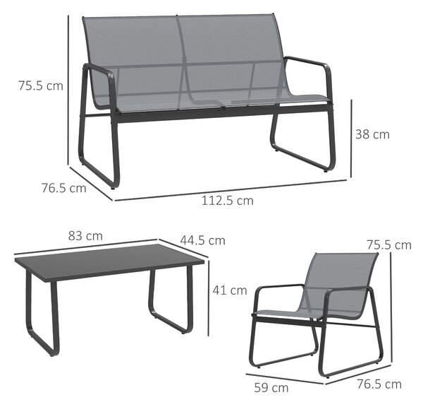 Outsunny 4 Piece Garden Furniture Set Outdoor Patio Sofa Set with Double Chair, Single Chairs and Glass Top Table for Terrace and Balcony, Light Grey