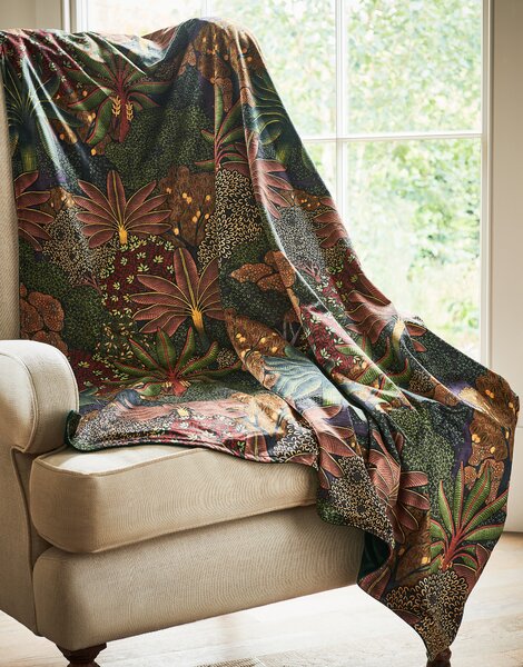 Linda Barker Treasure Garden 130cm x 180cm Digitally Printed Velvet Throw Navy