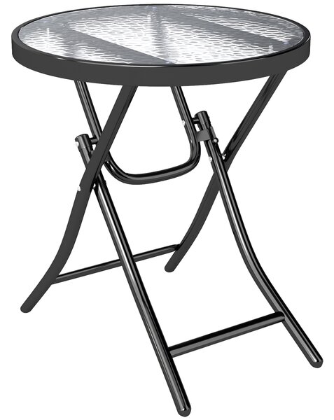 Outsunny Folding Garden Table: Portable Round Glass-Top with Safety Buckle, Indoor & Outdoor Use, Jet Black Aosom UK