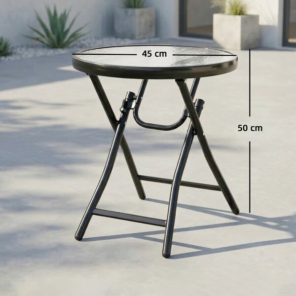 Outsunny Folding Garden Table: Portable Round Glass-Top with Safety Buckle, Indoor & Outdoor Use, Jet Black Aosom UK