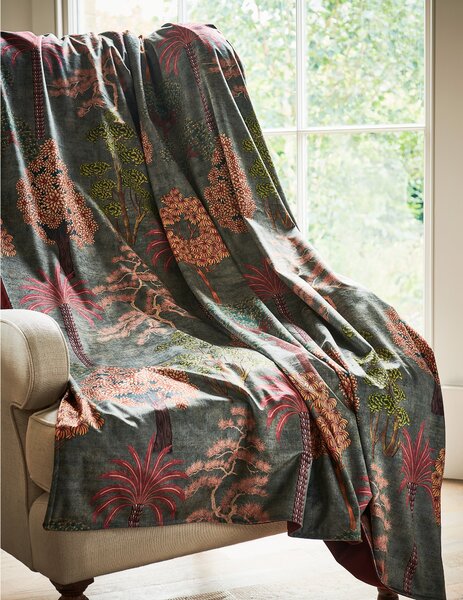 Linda Barker Bonsai Garden 130cm x 180cm Digitally Printed Velvet Throw Grey Green