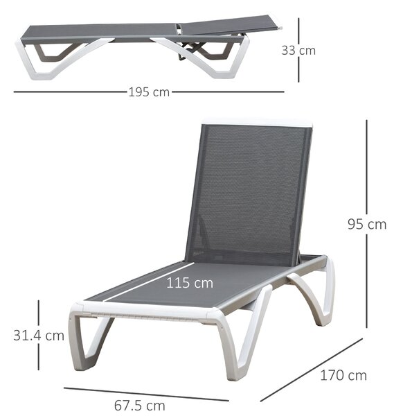 Outsunny Portable Outdoor Chaise Lounge, with Adjustable Back, Breathable Texteline, Light Grey