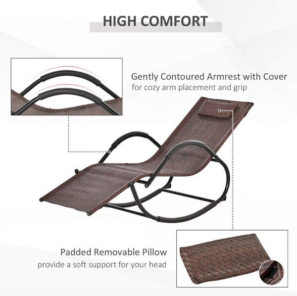 Outsunny Rocking Chair Zero Gravity Rocking Lounge Chair Rattan Effect Patio Rocker w/ Removable Pillow Recliner Seat Breathable Texteline - Brown