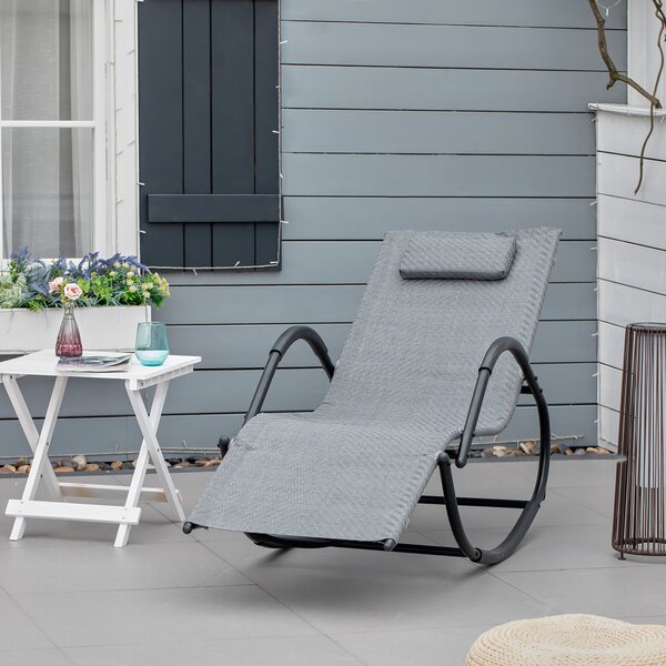 Outsunny Rocking Chair Zero Gravity Rocking Lounge Chair Rattan Effect Patio Rocker w/ Removable Pillow Recliner Seat Breathable Texteline Aosom UK