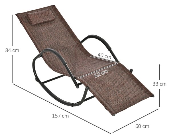 Outsunny Rocking Chair Zero Gravity Rocking Lounge Chair Rattan Effect Patio Rocker w/ Removable Pillow Recliner Seat Breathable Texteline - Brown