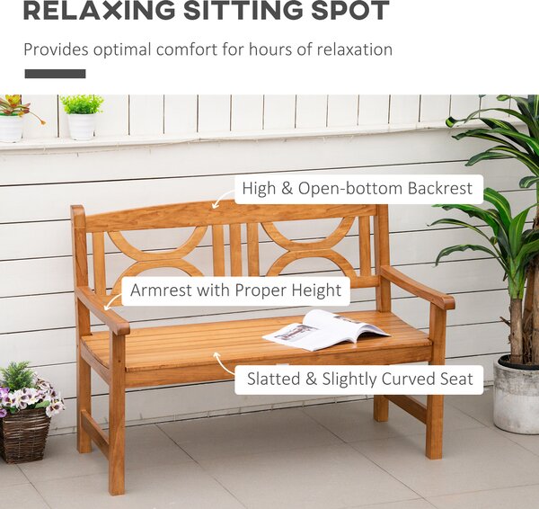 Outsunny 2 Seater Wooden Garden Bench, Outdoor Patio Loveseat Chair for Yard, Lawn & Porch, Natural Wood Slatted Seat, Weather Resistant Aosom UK
