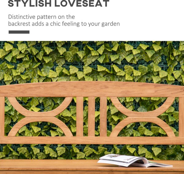 Outsunny 2 Seater Wooden Garden Bench, Outdoor Patio Loveseat Chair for Yard, Lawn & Porch, Natural Wood Slatted Seat, Weather Resistant Aosom UK