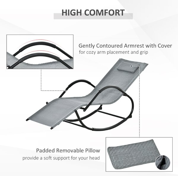 Outsunny Rocking Chair Zero Gravity Rocking Lounge Chair Rattan Effect Patio Rocker w/ Removable Pillow Recliner Seat Breathable Texteline Aosom UK