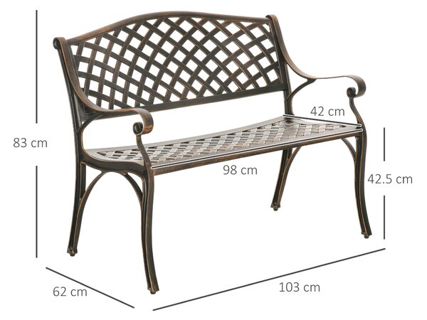 Outsunny Cast Aluminium Outdoor Garden Bench 2 Seater Antique Patio Porch Park Loveseat Chair, Bronze