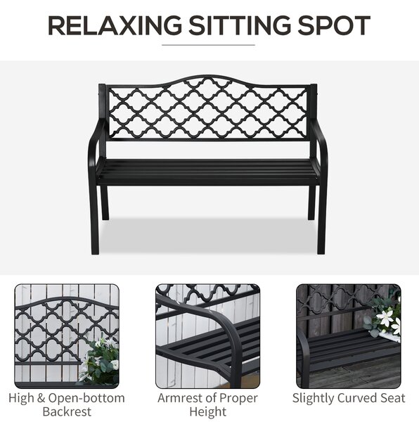 Outsunny 2-Seater Outdoor Garden Bench Cast Iron Antique Park Loveseat Chair with Armrest for Yard, Lawn, Porch, Patio, Steel Aosom UK