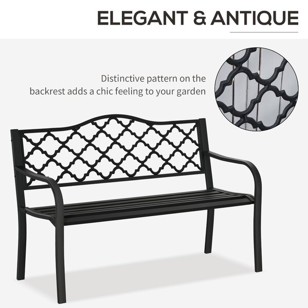 Outsunny 2-Seater Outdoor Garden Bench Cast Iron Antique Park Loveseat Chair with Armrest for Yard, Lawn, Porch, Patio, Steel Aosom UK