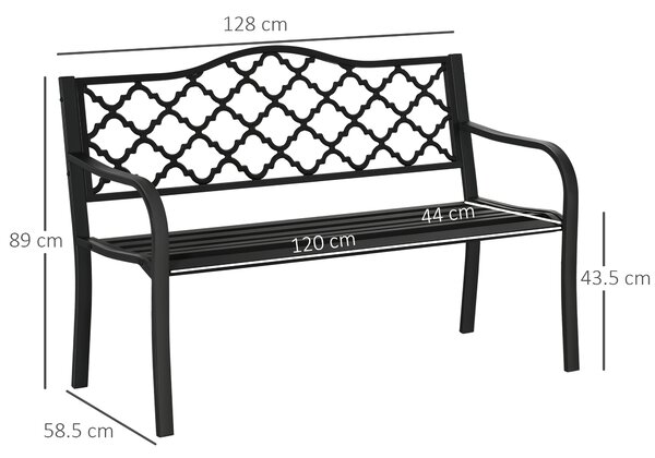 Outsunny 2-Seater Outdoor Garden Bench Cast Iron Antique Park Loveseat Chair with Armrest for Yard, Lawn, Porch, Patio, Steel Aosom UK
