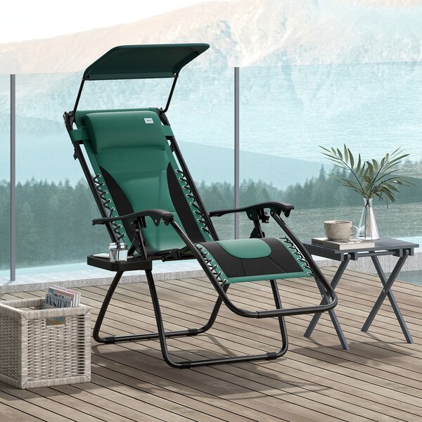 Outsunny Zero Gravity Lounger Chair, Folding Reclining Patio Chair with Shade Cover, Cup Holder, Headrest for Poolside, Camping, Green