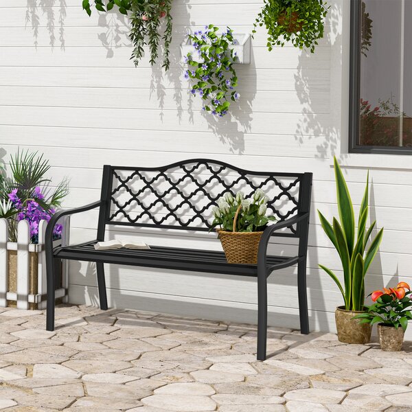 Outsunny 2-Seater Outdoor Garden Bench Cast Iron Antique Park Loveseat Chair with Armrest for Yard, Lawn, Porch, Patio, Steel Aosom UK
