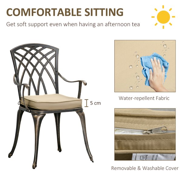 Outsunny Aluminium Bistro Set, Bronze, 3 Piece Garden Furniture with Round Table, Chairs, Parasol Hole and Cushions, Coffee Aosom UK
